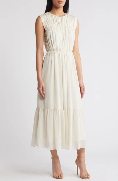 Zoe And Claire Ruched Sleeveless Chiffon Dress In White
