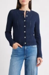 Zoe And Claire Scalloped Button Front Cardigan In Blue