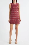 Zoe And Claire Scalloped Sleeveless Tweed Shift Dress In Pink