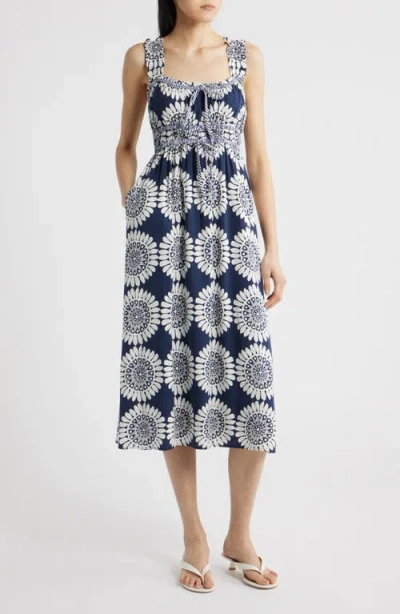Zoe And Claire Shirred Bodice Midi Sundress In Multi