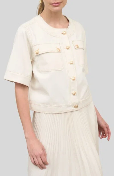 Zoe And Claire Short Sleeve Cotton Jacket In Neutral