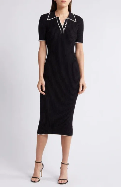 Zoe And Claire Short Sleeve Rib Midi Sweater Dress In Black