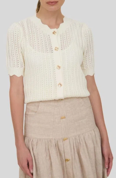 Zoe And Claire Short Sleeve Semisheer Pointelle Sweater In White