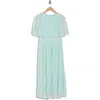 Zoe And Claire Short Sleeve Smocked Plissé Dress In Mint