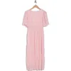 Zoe And Claire Short Sleeve Smocked Plissé Dress In Pink