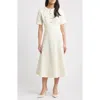 Zoe And Claire Short Sleeve Tweed A-line Dress In Cream