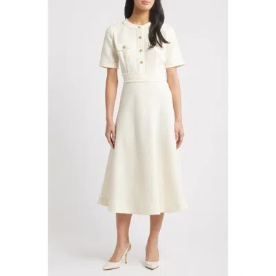 Zoe And Claire Short Sleeve Tweed A-line Dress In Cream