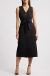 Zoe And Claire Sleeveless Belted Dress In Black