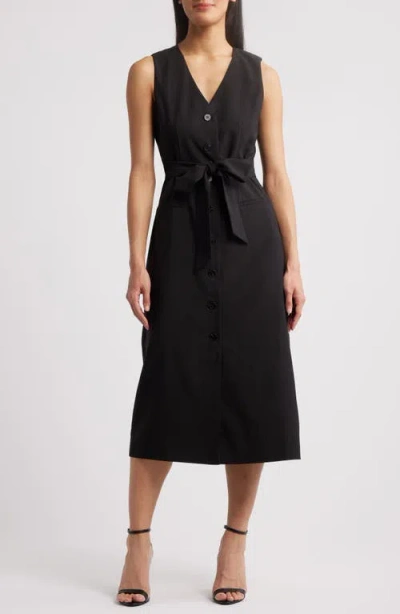 Zoe And Claire Sleeveless Belted Dress In Black