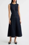 Zoe And Claire Sleeveless Denim A-line Midi Dress