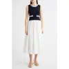 Zoe And Claire Stitch Piping Mixed Media Midi Dress In Blue