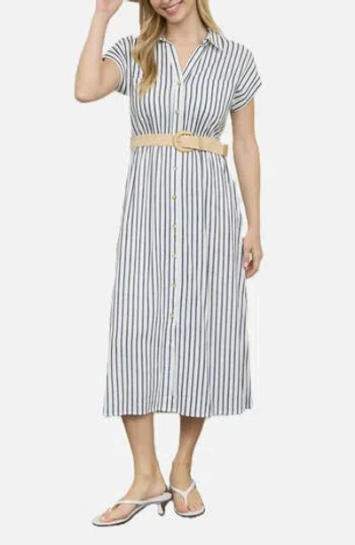 Zoe And Claire Stripe Belted Shirtdress In Gray
