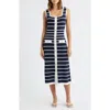 Zoe And Claire Stripe Button-up Sweater Dress In Blue