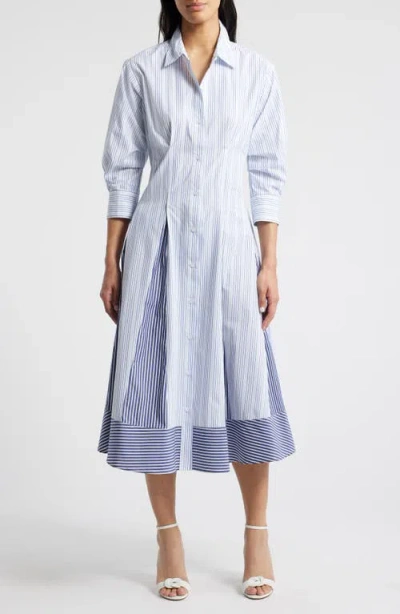 Zoe And Claire Stripe Cotton Poplin Shirtdress In Blue Multi
