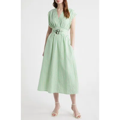Zoe And Claire Stripe Fit & Flare Midi Dress In Green
