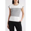 Zoe And Claire Stripe Flutter Sleeve Sweater