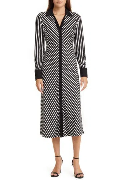 Zoe And Claire Stripe Long Sleeve Midi Shirtdress In Black/white