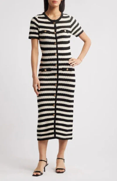 Zoe And Claire Stripe Midi Sweater Dress In Black
