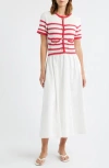 Zoe And Claire Stripe Mixed Media Cotton Dress In Multi