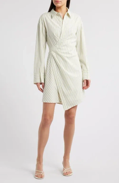 Zoe And Claire Stripe Side Knot Long Sleeve Shirtdress In Green