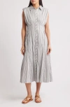 Zoe And Claire Stripe Sleeveless Shirtdress In Gray