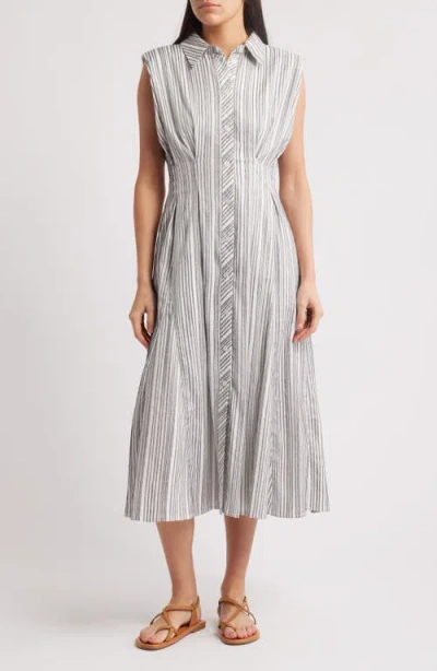 Zoe And Claire Stripe Sleeveless Shirtdress In White/black