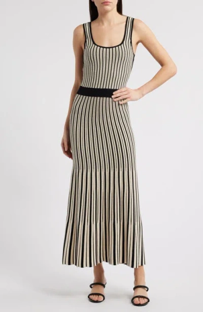 Zoe And Claire Stripe Sleeveless Sweater Dress In Natural/black