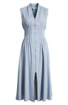 Zoe And Claire Stripe Smocked Waist Sleeveless Maxi Dress In Blue Multi