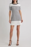 Zoe And Claire Stripe Stitch Epaulets Minidress In White