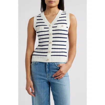 Zoe And Claire Stripe Variegated Rib Sleeveless Sweater In Ivory/navy