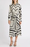 Zoe And Claire Stripe Wrap Waist Long Sleeve Midi Shirtdress In Animal Print