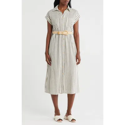 Zoe And Claire Striped Belted Shirtdress