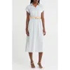 Zoe And Claire Striped Belted Shirtdress In Blue