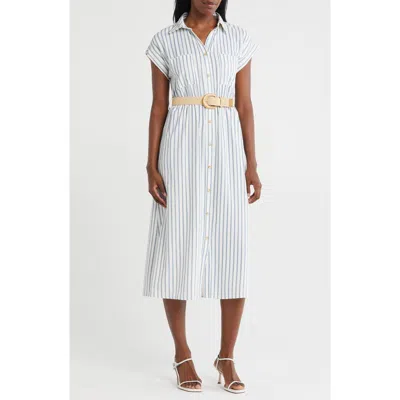 Zoe And Claire Striped Belted Shirtdress