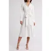Zoe And Claire Tie Waist Long Sleeve Shirtdress In Ivory