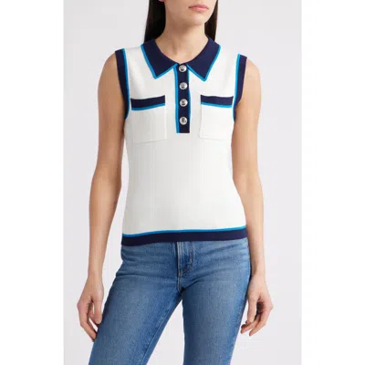 Zoe And Claire Tipped Sleeveless Polo Sweater