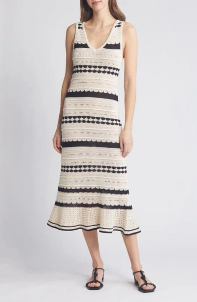 zoe and claire midi sweater dress ZOE AND CLAIRE Button Front Midi Sweater Dress in Ivory/Black
