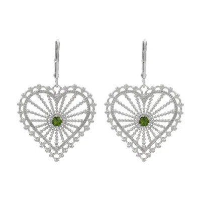 Zoe And Morgan Women's Amor Earrings Silver Chrome Diopside In White