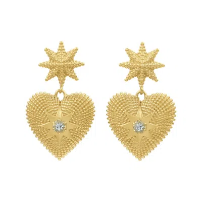 Zoe And Morgan Women's Brave Heart Earrings Gold Aquamarine