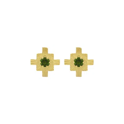 Zoe And Morgan Women's Gold / Green Inka Stud Earrings Gold Chrome Diopside