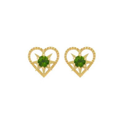 Zoe And Morgan Women's Gold / Green Kind Heart Earrings Gold With Chrome Diopside In Multi
