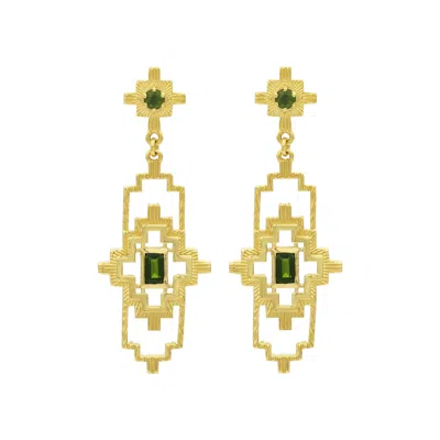 Zoe And Morgan Women's Gold / Green Munay Earrings Gold Chrome Diopside In Multi