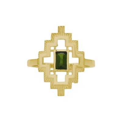 Zoe And Morgan Women's Gold / Green Munay Ring Gold Chrome Diopside