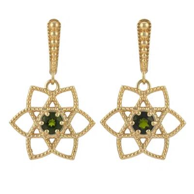 Zoe And Morgan Women's Gold / Green Padma Lotus Heart Earrings Gold