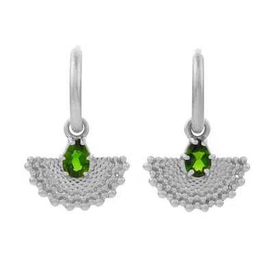Zoe And Morgan Women's Green / Silver Petal Earrings Silver In Metallic