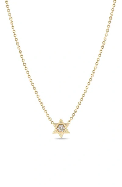 Zoë Chicco Midi Bitty 14k Yellow Gold & Diamond Star Of David Necklace, 16 In White/gold