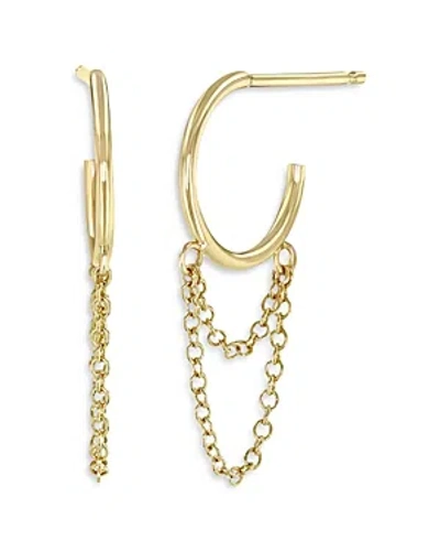 ZOË CHICCO 14K YELLOW GOLD DOUBLE CHAIN THIN HUGGIE HOOP EARRINGS