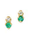 Zoë Chicco 14k Yellow Gold Emerald & Diamond Stud Earrings In Green/gold