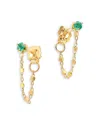 Zoë Chicco 14k Yellow Gold Emerald Gemstones Square Bead Chain Earrings In Gold