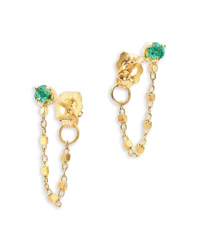 Zoë Chicco 14k Yellow Gold Emerald Gemstones Square Bead Chain Earrings